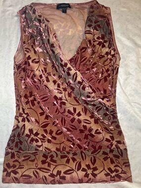 Vintage Y2K Bebe Burnout Velvet Floral Sheer Faux Wrap Sleeveless,Mauve Pink, S